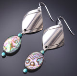 Silver & Turquoise w/ Abalone Navajo Harmony Dangle Earrings - Ravis Henry 6H06G