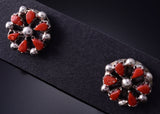 Silver & Coral Zuni Petit Point Flower Earrings by Tricia Leekity 5G22D