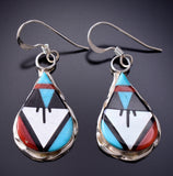 Silver Turquoise Multistone Zuni Inlay Tear Drop Earrings by Carol Niha - 6J32D