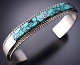 Navajo Handmade Silver Bracelet with Prince Turquoise Inlay by Francis Yazzie 6K28L