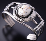 Vintage Silver & White Buffalo Turquoise Navajo Side Feather Bracelet 6F09M