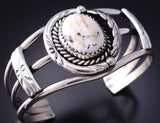 Vintage Silver & White Buffalo Turquoise Navajo Side Feather Bracelet 6F09M