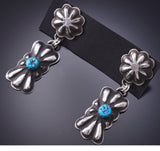 Silver & Turquoise Navajo Concho Style Dangle Earrings by Ravis Henry 6D09Z