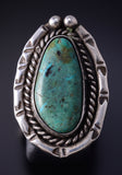 Vintage Size 7-1/4 Silver & Turquoise Navajo Handmade Ring 5F10L