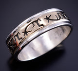 Size 8 Silver & 14k Gold Dancing Kokopelli Navajo Ring by Peggy Skeets 5L26G