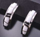 Silver & White Buffalo Turquoise Navajo Inlay Hoop Earrings by TSF 4A25H