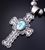Sterling Silver and Golden Hills Turquoise Navajo Cross Pendant by June Delgarito 5L17T