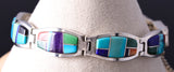 Preowned Silver & Turquoise Multistone Navajo Inlay Link Bracelet by Calvin Begay 6D28E