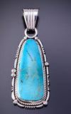 Silver & Turquoise Navajo Handmade Pendant by Samuel Yellowhair 3D06N