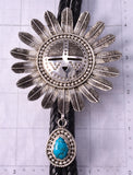 Silver & Turquoise Navajo Handmade Sunface Kachina Bolo Tie Wilford Begay 5J29O