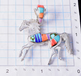 Silver Multistone Navajo Inlay Freedom Horse Pendant by Aldora Henry 5L20T