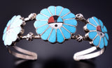 Silver & Turquoise Multistone Zuni Inlay Sunface Bracelet Burdian Soseeah 4A31N