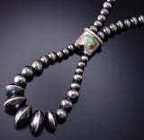 24" Silver & Royston Turquoise Navajo Pearls Jacla Necklace 6H06B