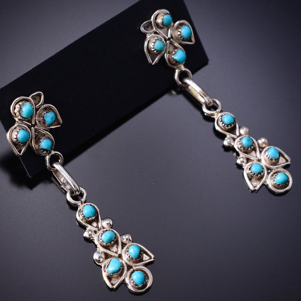 Silver & Turquoise Zuni Petit Point Birds Earrings by Herbert Lastiyano 6D09N