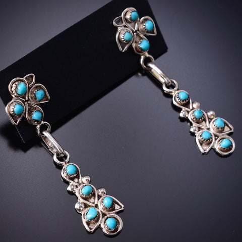 Silver & Turquoise Zuni Petit Point Birds Earrings by Herbert Lastiyano 6D09N