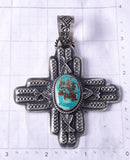 Silver & Turquoise Navajo Handmade Zia Design Pendant by Kevin Billah 5J18F