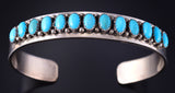 Vintage Silver & Turquoise Row Navajo Bracelet signed LJ 5K10H