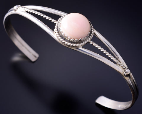 Silver & Pink Conch Shell Navajo Bracelet by Esther White 5L21Y