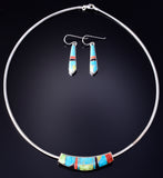 Silver Multistone Navajo Inlay Omega Necklace & Earring Set by Rick Tolino 5L17P
