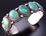 Vintage Silver & Turquoise Navajo 7-Stone Bracelet Signed RS 4A19J