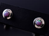 Lavender Fire Opal - Navajo Handmade Sterling Silver Post Earrings by Juanita Manygoats - 6J31H