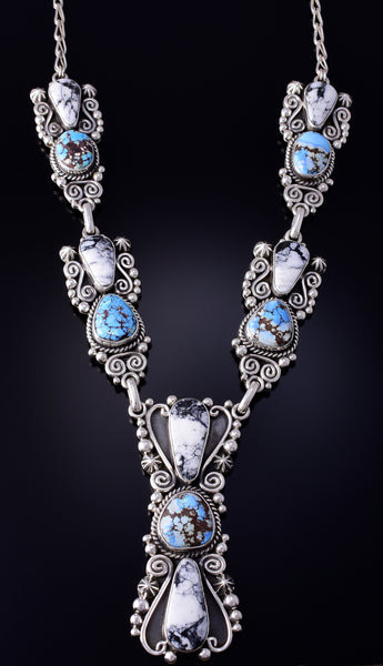 Silver & Golden Hills Turquoise White Buffalo Navajo Necklace Erick Begay 5H03E