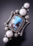 Size 6-1/2 Silver & Golden Hills Turquoise / Pearl Navajo Ring Erick Begay 4C01T