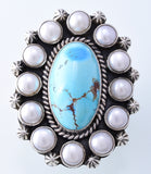 Size 8-1/2 Golden Hills Turquoise & Pearl Navajo Ring by Erick Begay 3H19C
