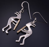 Vintage Silver & Gold-filled Navajo Handmade Kokopelli Dancing Earrings 5F10S