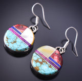 Silver & Turquoise Multistone Navajo Inlay Earrings by Arnold Yazzie 6F17J