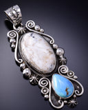 Silver & Golden Hills Turquoise White Buffalo Navajo Pendant - Erick Begay 6C02F