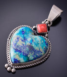 Balboa Blue Azurite Heart shaped Pendant Navajo 3J22Z