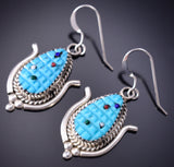 Silver & Turquoise Multistone Zuni Inlay Corn Post Earrings Beverly Etsate 6D07Q