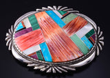 Vintage Silver & Turquoise Multistone Navajo Inlay Buckle by Ray Jack 5J29S