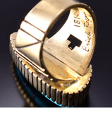 Size 7-1/2 18k Gold & Kingman Turquoise Navajo Handmade Ring - Erick Begay 4C01X