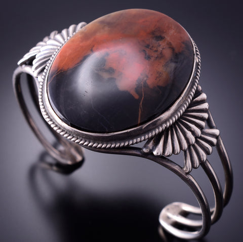 Vintage Silver & Petrified Wood Navajo Bracelet 4E18H