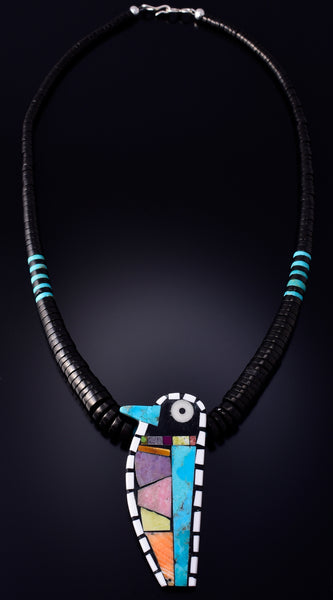Santo Domingo Pueblo (Kewa) Multistone Hummingbird Necklace by Mary Tafoya 5H21X
