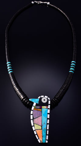 Santo Domingo Pueblo (Kewa) Multistone Hummingbird Necklace by Mary Tafoya 5H21X