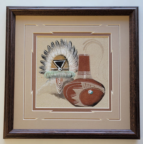 Navajo Sand Painting by Michael Watchman - 13-1/2 x 13-1/2 - 4D12V