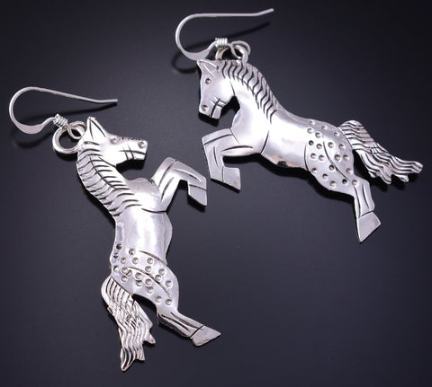 Silver Navajo Handmade Free Horses Earrings by Louise Yazzie 5G18H