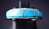 Size 8 Silver & Turquoise Navajo Inlay Ring by Edward Lee 5L20V