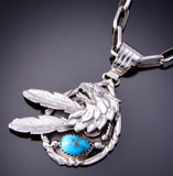 Silver & Turquoise Navajo Eagle & Feathers Pendant by Genevieve Francisco 3F05G