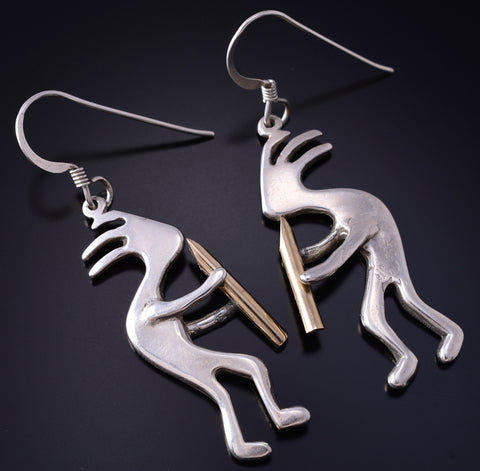 Vintage Silver & Gold-filled Navajo Handmade Kokopelli Dancing Earrings 5F10S