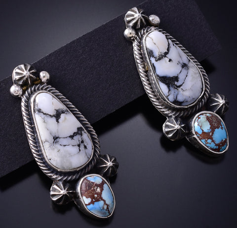 Silver & Golden Hills Turquoise White Buffalo Navajo Earrings Erick Begay 6C01O