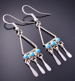 Silver & Turquoise Navajo Handmade Dangle Earrings by Sylvia Chee 3B10S