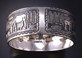 Silver Navajo Free Horse Storytelling Bangle Bracelet by June Defauito 5J29E