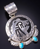 Silver & Kingman Turquoise Strong Bear Navajo Pendant by Alonzo Mariano 5L13C