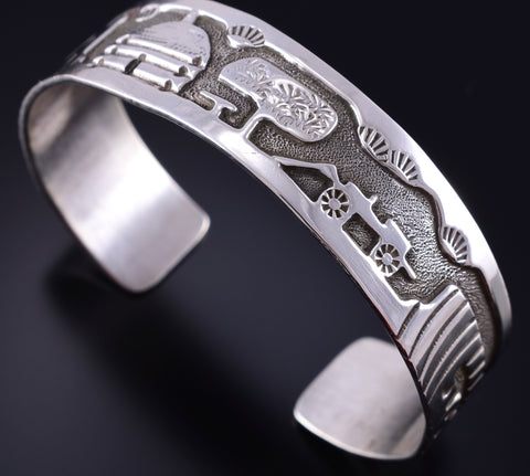 Vintage Silver Navajo Handmade Sacred Homeland Bracelet by Aroy Henry 5K10Z
