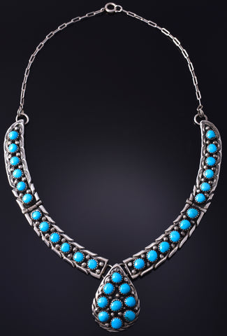Vintage Silver & Turquoise Navajo Necklace stamped FA 5G28K