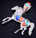 Silver Multistone Navajo Inlay Freedom Horse Pendant by Aldora Henry 5L20T